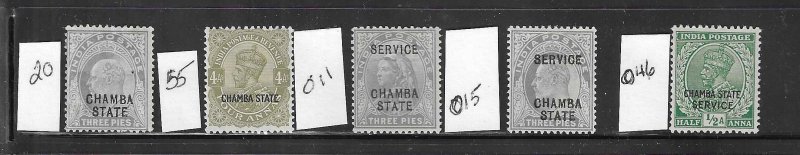 INDIA-CHAMBA SCOTT #20/55/O11/O15/O46 SELECTION- MINT HINGED