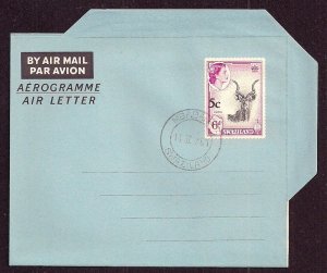 SWAZILAND Aerogramme 6d overprinted 5c Queen & Kudu 1961 Mbabane cancel!