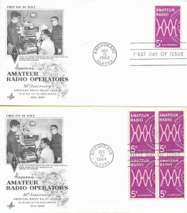 1964 FDC, #1260, 5c Amateur Radio, Art Craft, single/block of 4