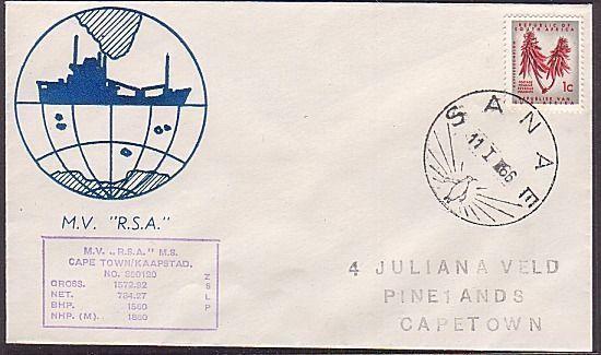 ANTARCTIC SOUTH AFRICA 1966 SANAE base ship cover (35542)