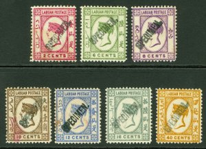 SG 51-57 Labuan 1894. 2c-40c overprinted specimen diagonally across the...