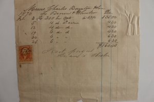 1870 Hand Written Receipt w/ 2c US Itern Rev Stamp