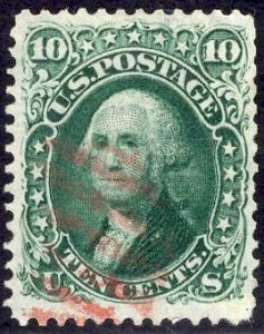 US Stamp #68 (+ $10 Red Cancel) USED SSCV $65. Great Margins, Fresh Paper.