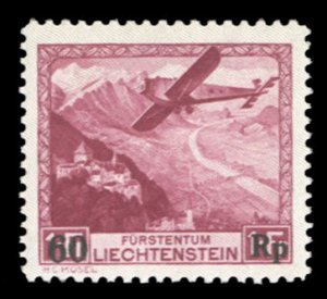 Liechtenstein #C14 Cat$130, 1935 60rp on 1fr lake, never hinged