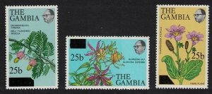 Gambia Flowers surch '25b' 3v 1979 MNH SG#410-412