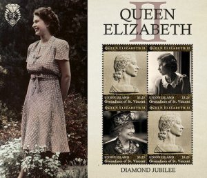Union Island 2013 - Queen Elizabeth II Diamond Jubilee Sheet of 4 Stamps MNH