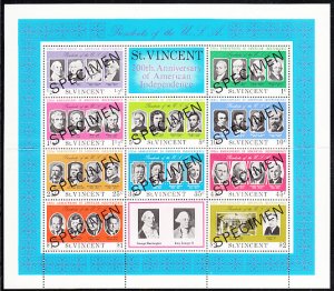 St. Vincent 1975 MNH Sc #444a USA Independence 200th SPECIMEN overprint