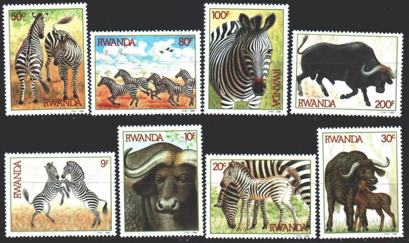 Rwanda. 1984. 1283-90. Zebras, buffaloes, fauna. MNH.