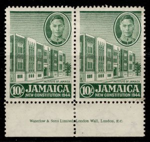 JAMAICA GVI SG140, 10s green, M MINT. Cat £7. Imprint pair