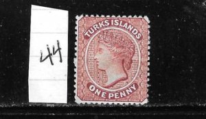 TURKS & CAICOS IS. SCOTT #44 1882-95 1p (ORANGE BROWN) WMK 2 - MINT HINGED