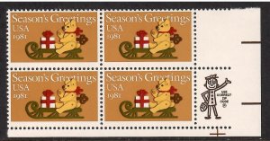 US # 1940 , Bear on Sleigh , VF OG NH L/R Zip Block of 4 - I Combine S/H