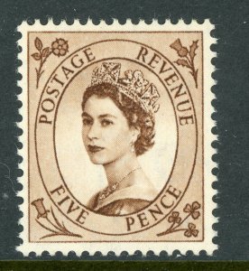 Great Britain 1955 QEII 5p Brown SG #547 MNH B10