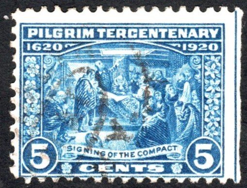 SC# 550 - (4c) - Landing of Pilgrims, Signing Compact, deep blue Used Single