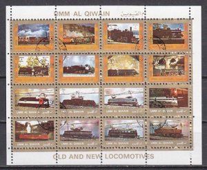 Umm Al Qiwain, Mi cat. 1226-1241. Locomotives sheet.. Small Format. Canceled. ^