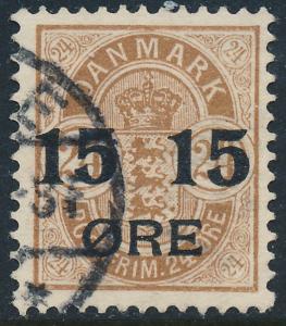 Denmark Scott 56 (AFA 41), 15/24ø brown Provisional, F-VF U