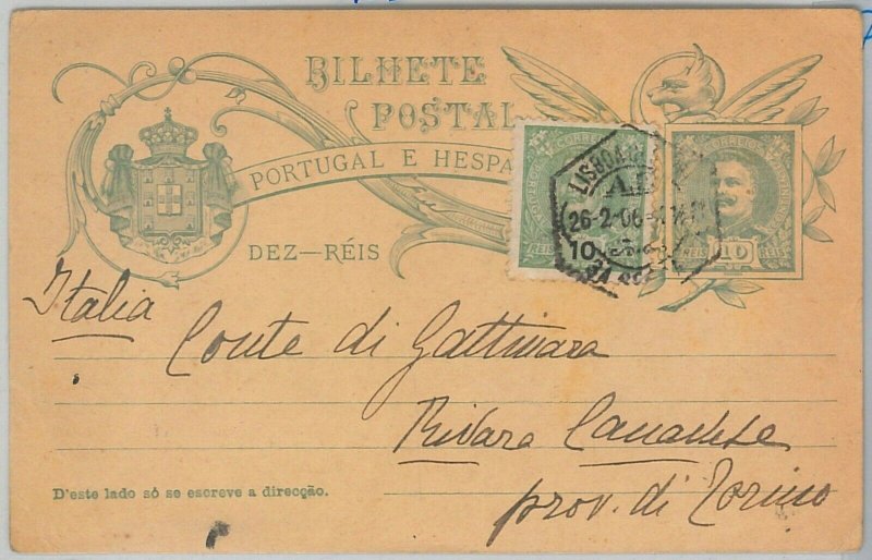 50858 - PORTUGAL - POSTAL HISTORY - STATIONERY CARD to TORINO Italy 1906-