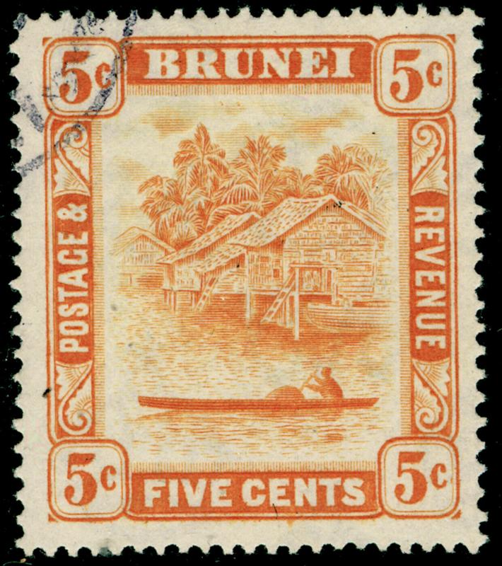 BRUNEI SG82b, 5c orange, FINE USED. Cat £21. PERF 14½X13½.