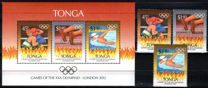 Tonga #1185-7, 1187a  MNH CV $12.00 (Z9822)