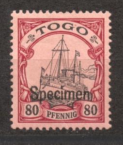 Togo 1900 Yacht 80 Pf. SPECIMEN overprint, mint, hinged