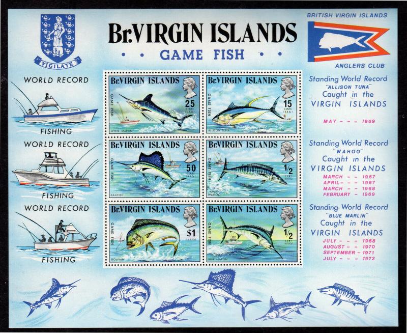 VIRGIN ISLANDS #248a  1972  GAME FISH        MINT VF NH O.G  S/S