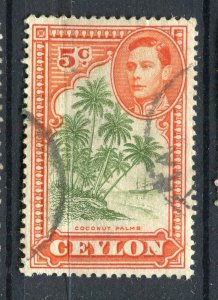 CEYLON; 1938-40s early GVI pictorial issue fine used shade of 5c. value