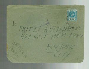 1945 Mauritius Jewish Internment Camp Cover to USA Fritzi & Perla Kupfermann