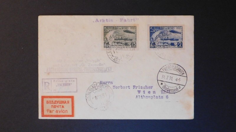 1931 Leningrad RUSSIA USSR Graf Zeppelin Cover Polar Flight to Austria Malyguin