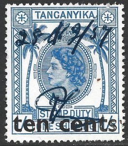 Tanganyika 1958 QEII Revenue ten cents Overprint #16 Fine Used-