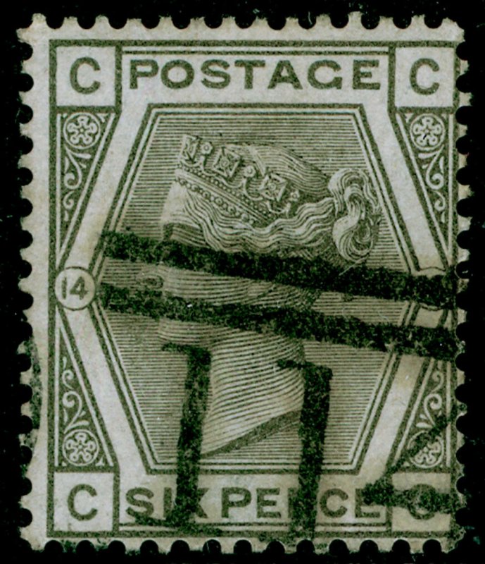SG147, 6d grey plate 14, FINE USED. Cat £90. CC 