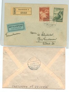 Austria C37/C38 Illegal useage after Sep 30, 1938 when only German stamps valid for postage.  Registered airmail cover Innsbrock