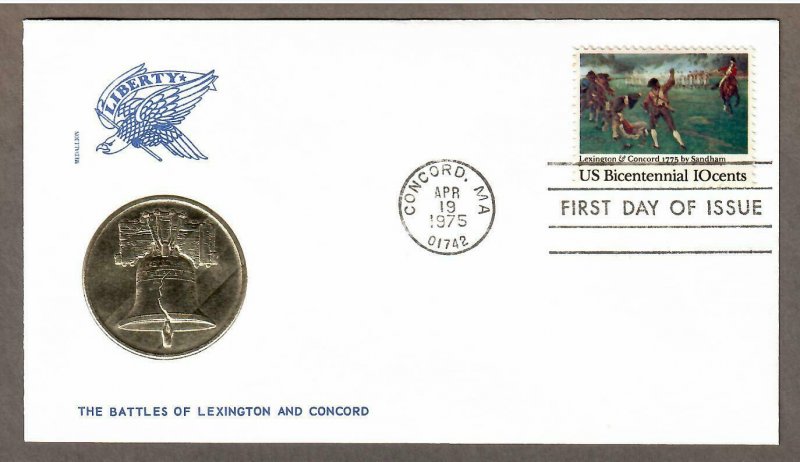 US # 1563 , Lexington Concord Battle Medallion FDC - I Combine S/H