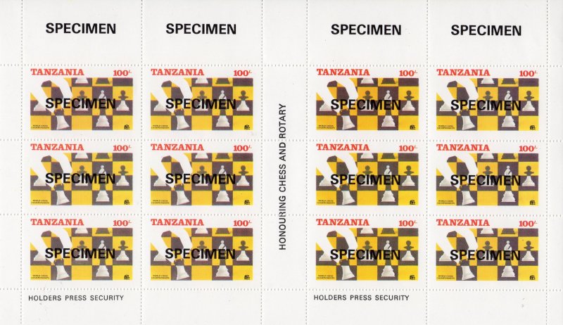 TANZANIA 1986 WORLD CHESS-ROTARY 2 MINI-SHEETLETS PERFORATED SPECIMEN MNH