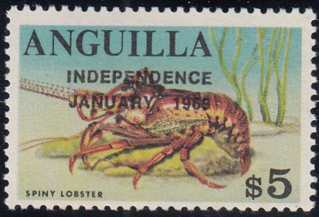 Anguilla 1969 MNH Sc #67 Overprint on $5 Spiny lobster Variety