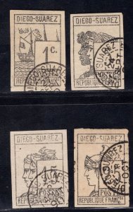 MOMEN: FRENCH DIEGO SUAREZ SC #6-9 1890 USED SIGNED $640 LOT #68820*