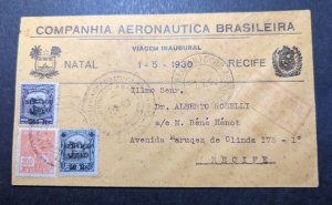 1930 Brazil Airmail First Flight Cover FFC Natal to Recife Alberto Roselli