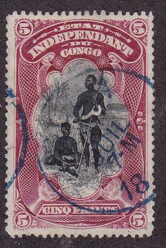 Belgium Congo 1901 Scott 26. 5fr lake & blk Bangala Chief & Wife VF/Used/(o)