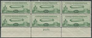 #C18  VF+ OG NH PLATE NO. BLOCK OF 6 CV $725 HV9302