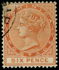 DOMINICA SG25, 6d orange, FINE used. Cat £90.