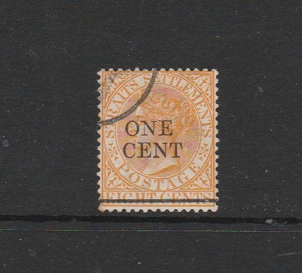 Straits Settlements 1892 Opt 1c on 8c Orange FU/CTO SG 91