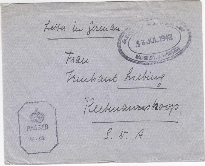 1942, German Internee, Camp #1, Tanganyika, See Remark (C2813)