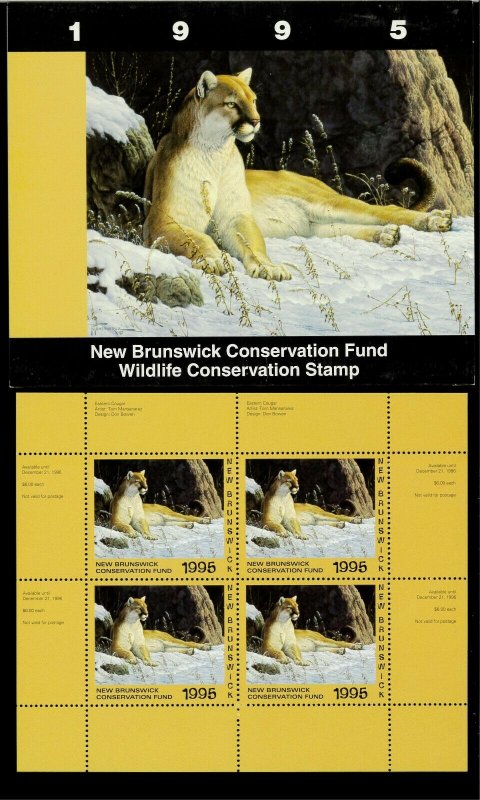 NEW BRUNSWICK #2M 1995 COUGAR  CONSERVATION STAMP MINI SHEET OF 4 IN FOLDER