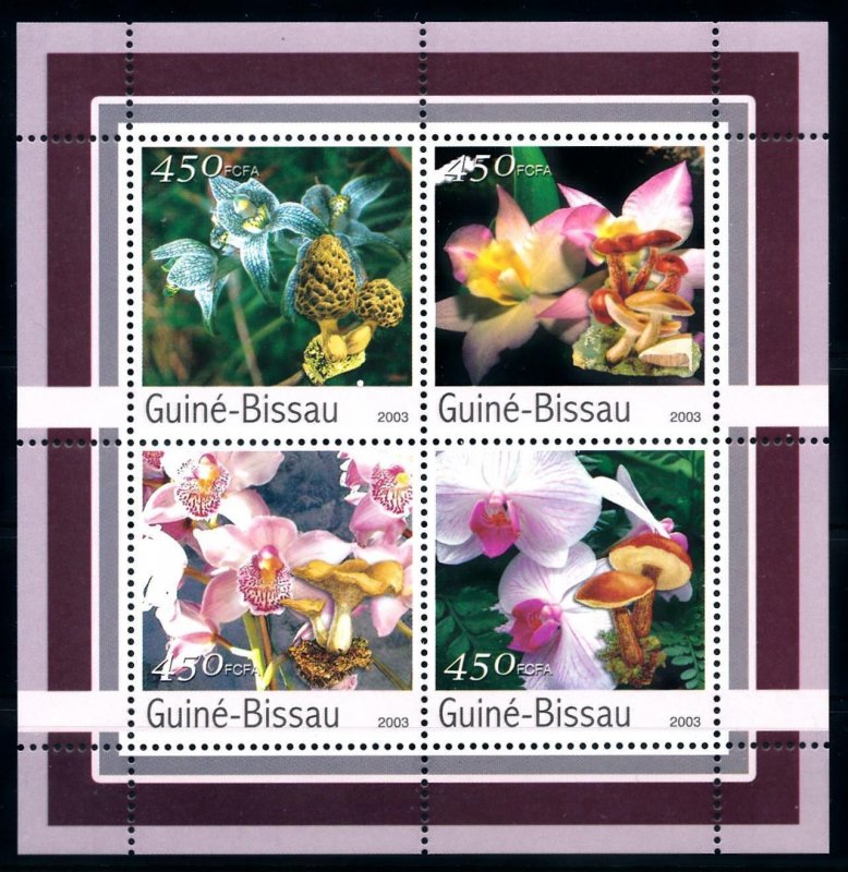 [96636] Guinea Bissau 2003 Flora flowers Orchids Mushrooms Sheet MNH