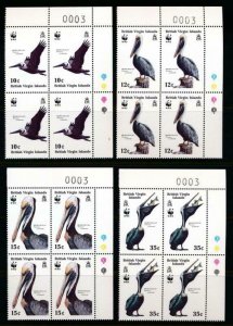 VIRGIN ISLANDS 620-624 MINT NH PLATE BLOCKS OF 4 WWF BIRDS