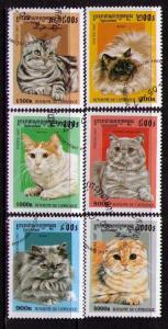 CAMBODIA Sc# 1624 - 1629 USED FVF Set6 Various Feline Cats