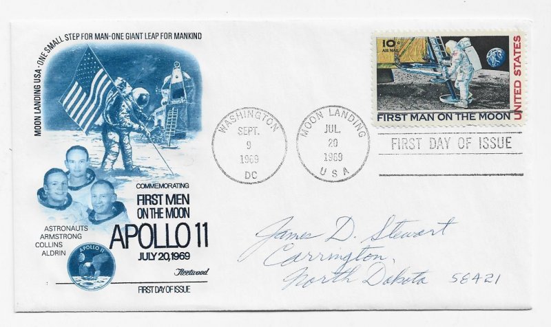 US C76 (Me-156) 10c 1st Man on Moon single on FDC Fleetwood Cachet ECV $10.00