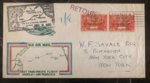 1935 Manila Philippines First Flight Cover FFC To New York USA Transpacific