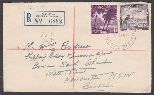 NAURU 1954 1/½d rate registered cover to Sydney -...........................M591