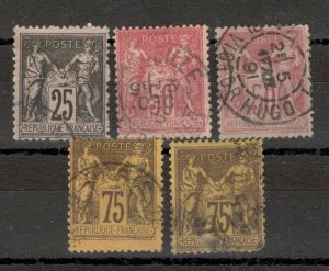 FRANCE - 5 USED DEFINITIVE STAMPS - Mi.No. 80/82 - TYPES - 1886/1899.