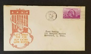 1945 Lowell MA To Hartford CT Let's Finish Job Buy Bonds Color Patriotic Cover