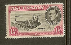 Ascension, Scott #42Cd, 1 1/2p King George VI, P14, MH